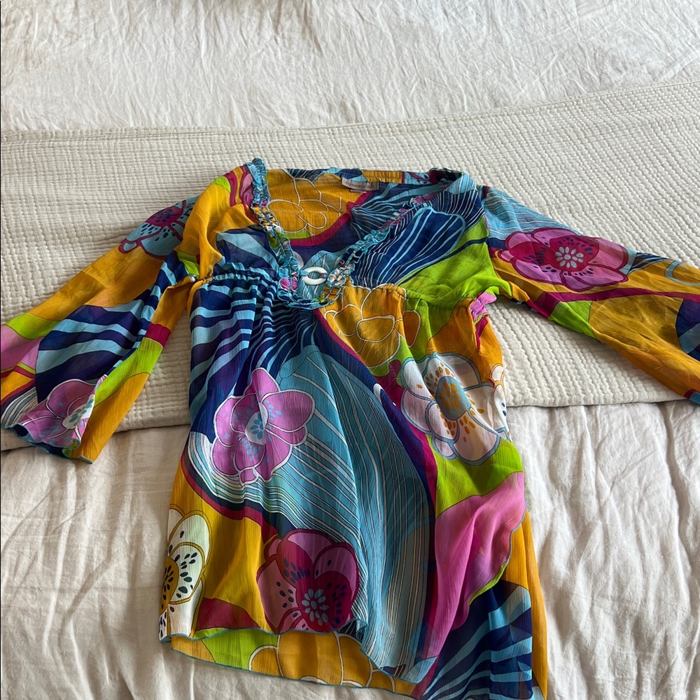 Floral Multicolor Women's Beach Sheer Coverup